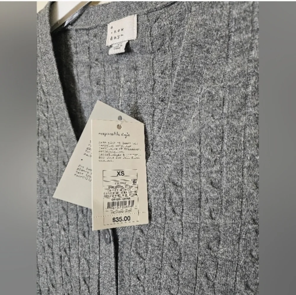 A New Day Cable Cardigan Sweater Dark Gray Womens Oversize.Size XS PTP 20